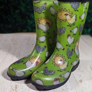Sloggers Women's Rain & Garden Boots US 6, Chickens Daffodil Green